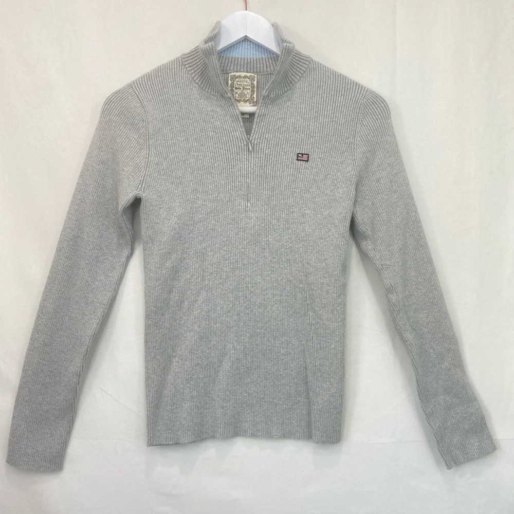 Ralph Lauren Polo Jeans Gray Ribbed 1/4 zip Pullover Sweater Boys size Medium